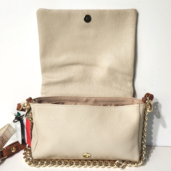 NWT Valentina Italian Pebbled Leather Flap Crossbody Shoulder Bag with Chain - Picture 5 of 16